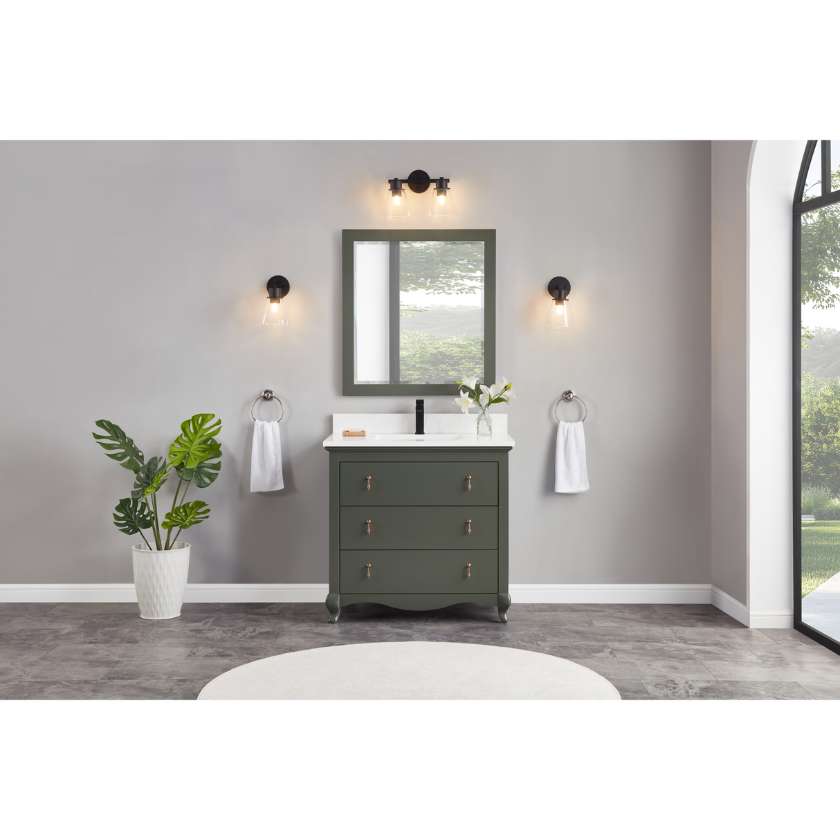 Legion Furniture 36" PEWTER GREEN FINISH SOLID WOOD SINK VANITY  WITH 1' ARTIFICIAL STONE TOP WS2512-36-PG