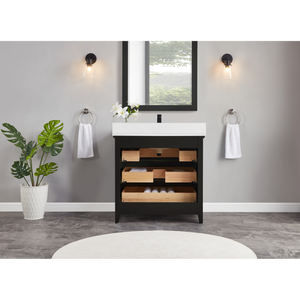 Legion Furniture 36" TRICORN BLACK FINISH SOLID WOOD SINK VANITY WITH 1" ARTIFICIAL STONE TOP WS2512-36-TB