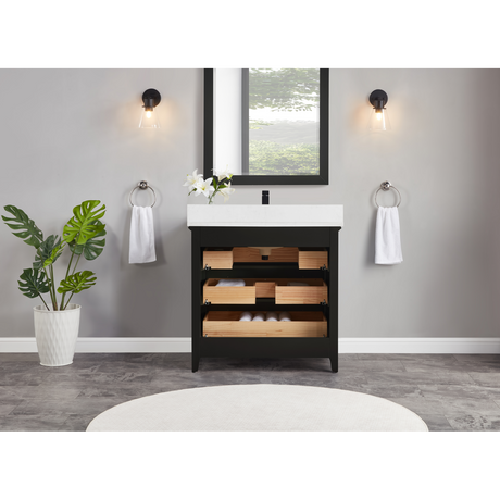 Legion Furniture 36" TRICORN BLACK FINISH SOLID WOOD SINK VANITY WITH 1" ARTIFICIAL STONE TOP WS2512-36-TB