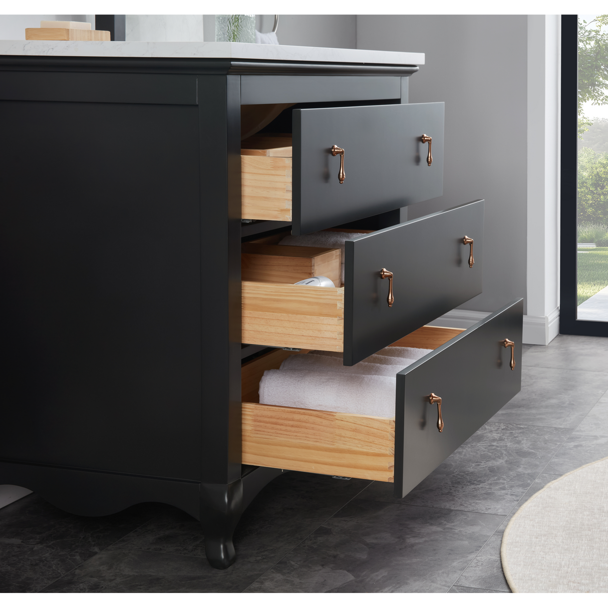 Legion Furniture 36" TRICORN BLACK FINISH SOLID WOOD SINK VANITY WITH 1" ARTIFICIAL STONE TOP WS2512-36-TB