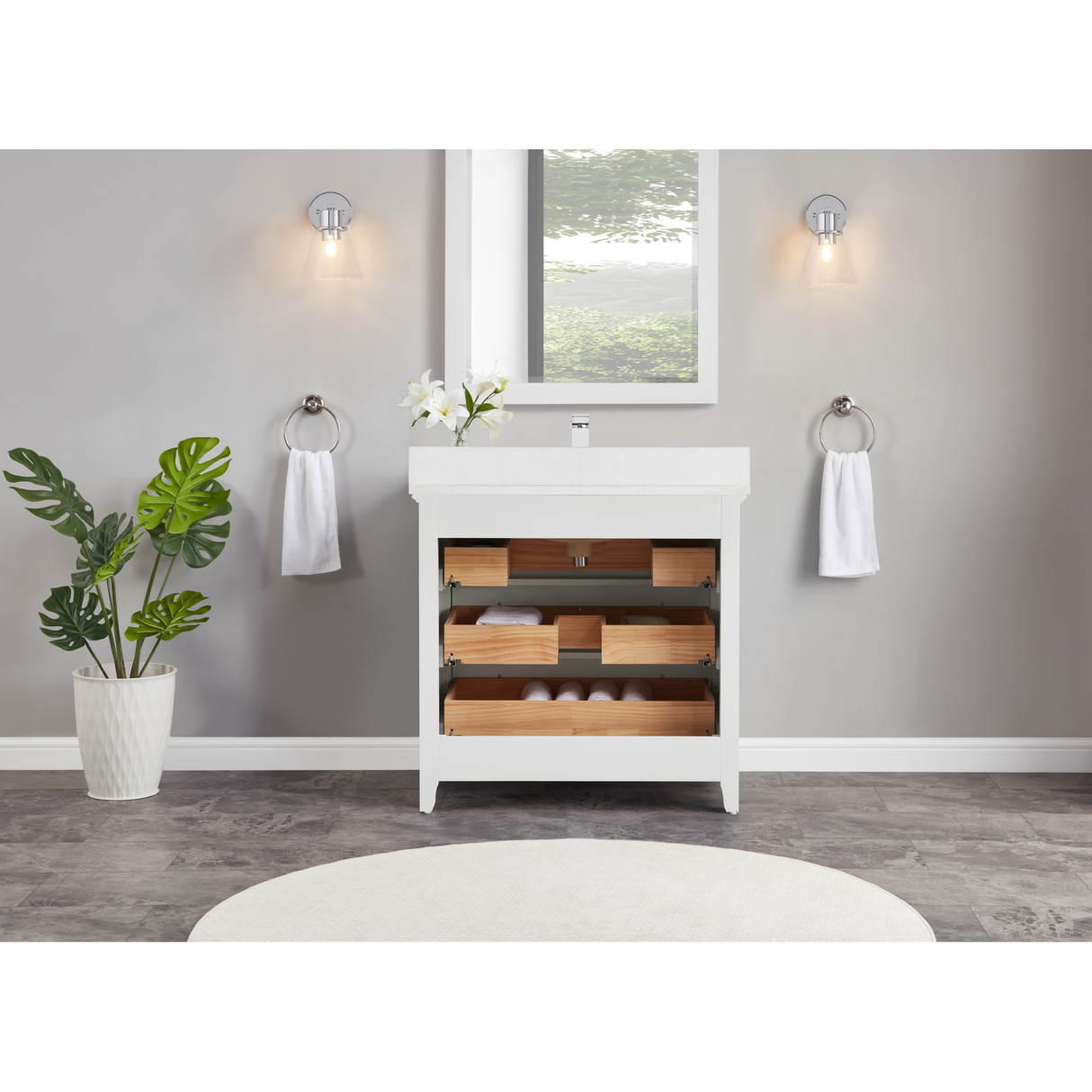 Legion Furniture 36" WHITE FINISH SOLID WOOD SINK VANITY WITH 1" ARTIFICIAL STONE TOP WS2512-36-W