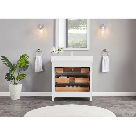 Legion Furniture 36" WHITE FINISH SOLID WOOD SINK VANITY WITH 1" ARTIFICIAL STONE TOP WS2512-36-W