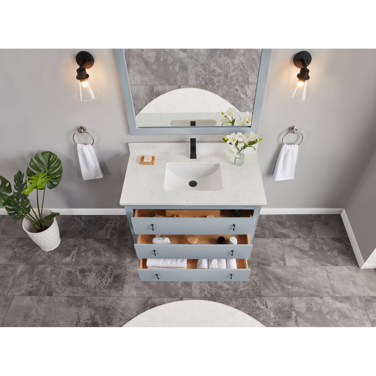 Legion Furniture 42" CADET FINISH SOLID WOOD SINK VANITY  WITH 1' ARTIFICIAL STONE TOP WS2512-42-CD
