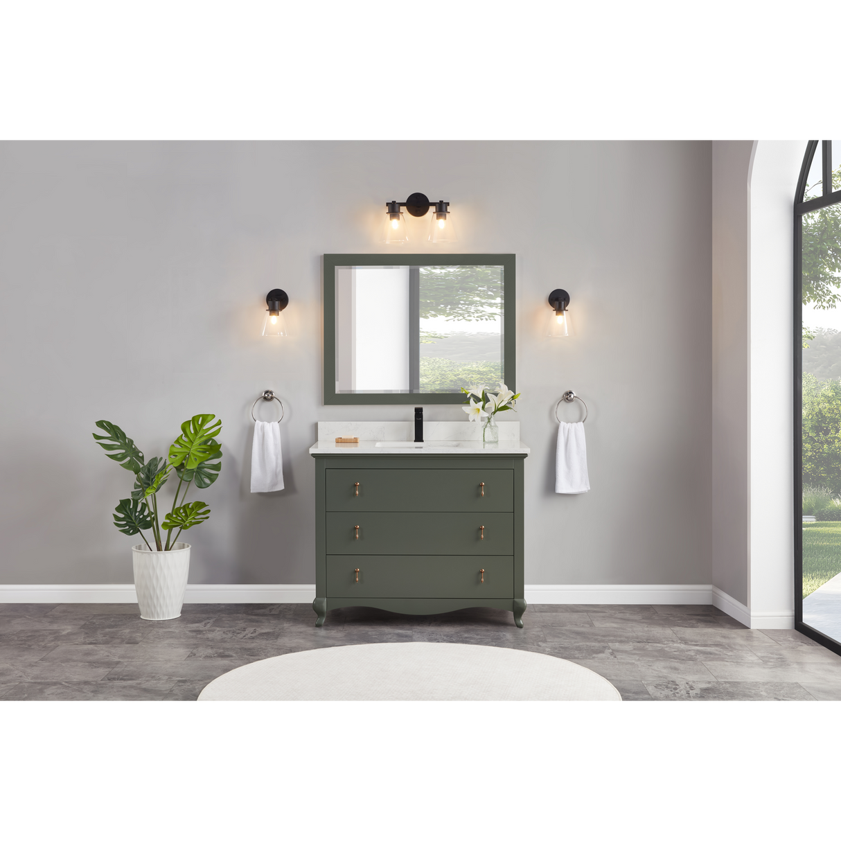 Legion Furniture 42" PEWTER GREEN FINISH SOLID WOOD SINK VANITY  WITH 1' ARTIFICIAL STONE TOP WS2512-42-PG