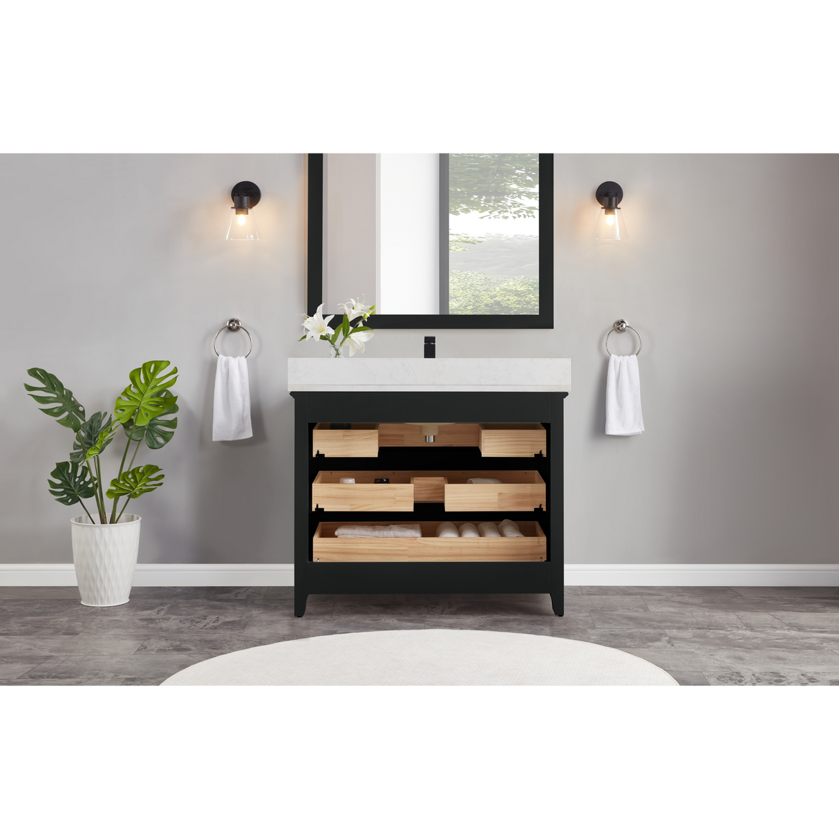 Legion Furniture 42" TRICORN BLACK FINISH SOLID WOOD SINK VANITY WITH 1" ARTIFICIAL STONE TOP WS2512-42-TB