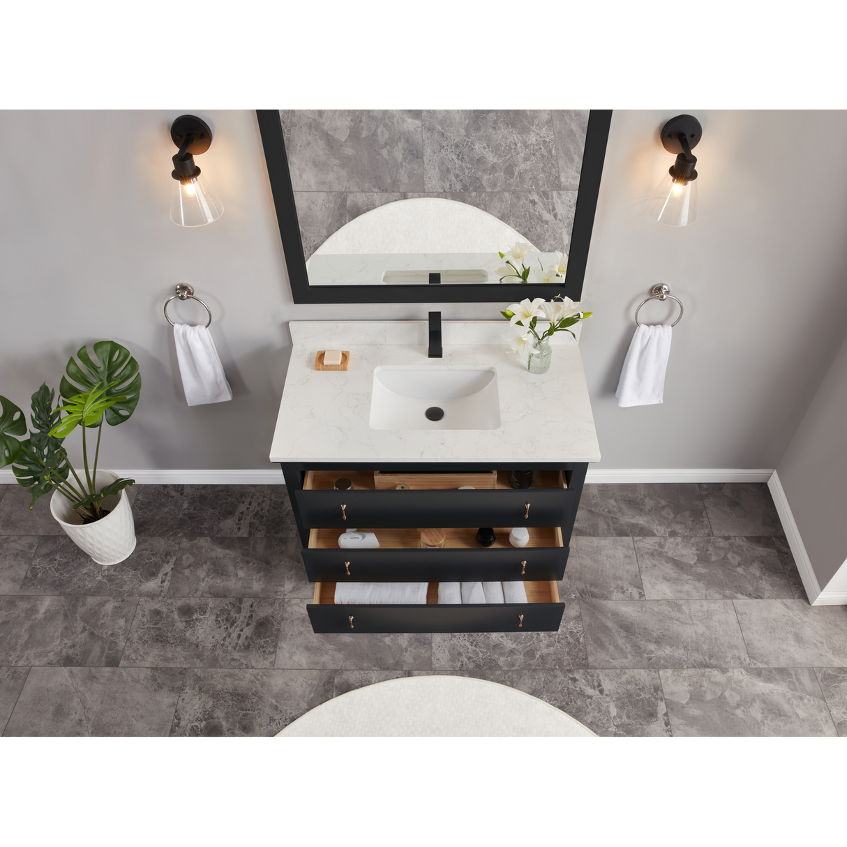 Legion Furniture 42" TRICORN BLACK FINISH SOLID WOOD SINK VANITY WITH 1" ARTIFICIAL STONE TOP WS2512-42-TB
