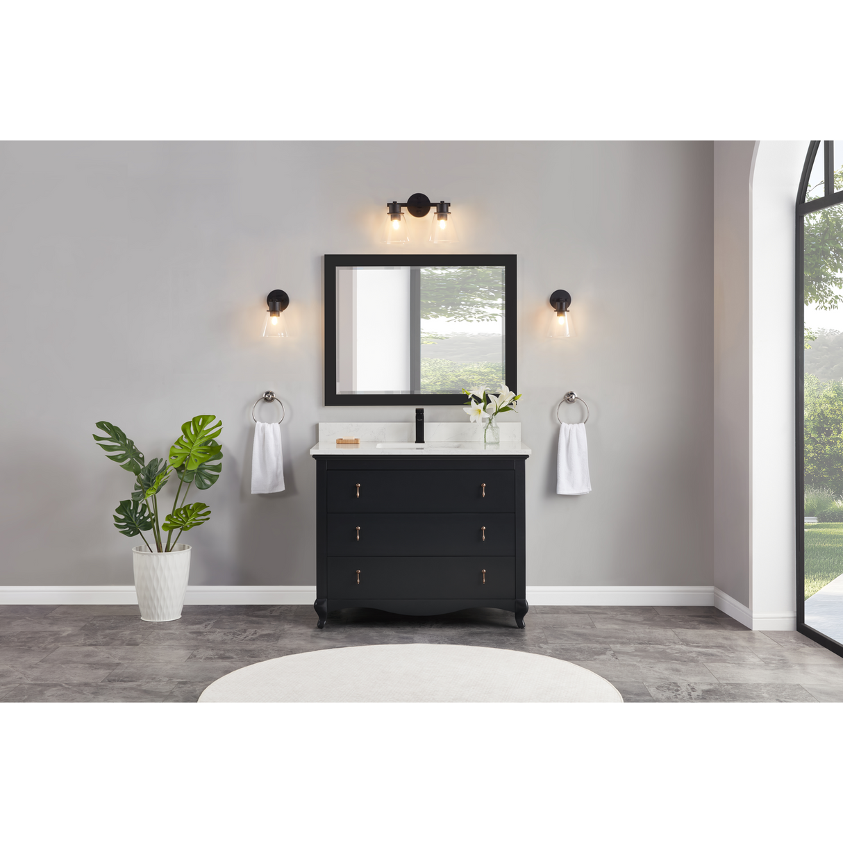 Legion Furniture 42" TRICORN BLACK FINISH SOLID WOOD SINK VANITY WITH 1" ARTIFICIAL STONE TOP WS2512-42-TB