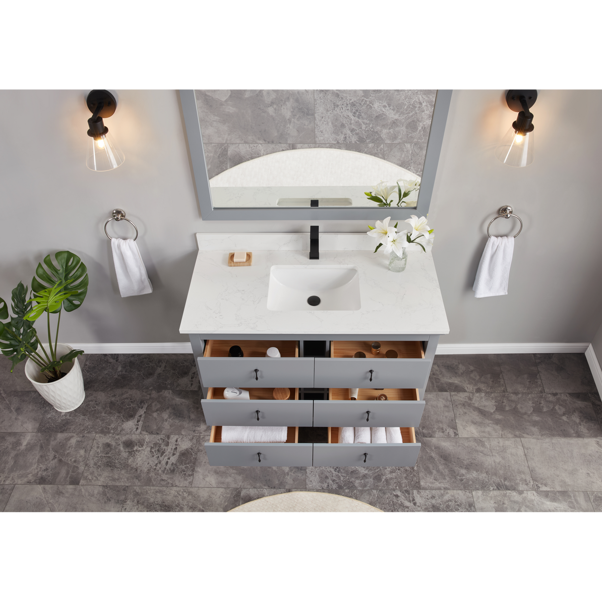 Legion Furniture 48" CADET FINISH SOLID WOOD SINK VANITY  WITH 1' ARTIFICIAL STONE TOP WS2512-48-CD