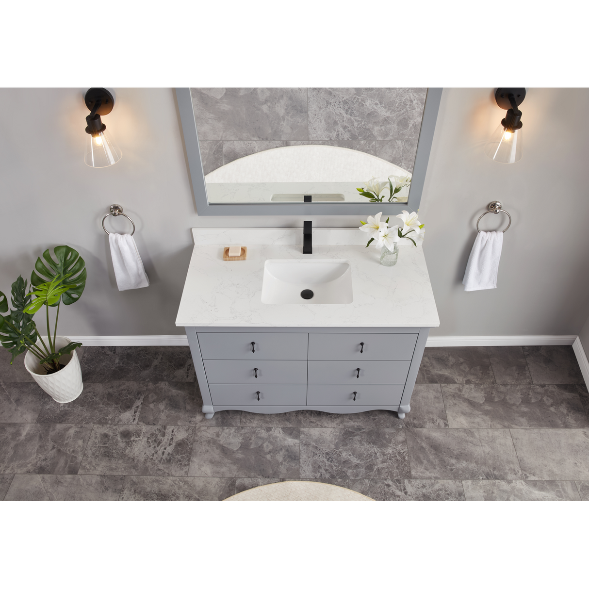 Legion Furniture 48" CADET FINISH SOLID WOOD SINK VANITY  WITH 1' ARTIFICIAL STONE TOP WS2512-48-CD