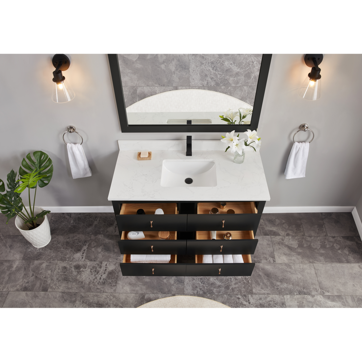 Legion Furniture 48" TRICORN BLACK FINISH SOLID WOOD SINK VANITY WITH 1" ARTIFICIAL STONE TOP WS2512-48-TB