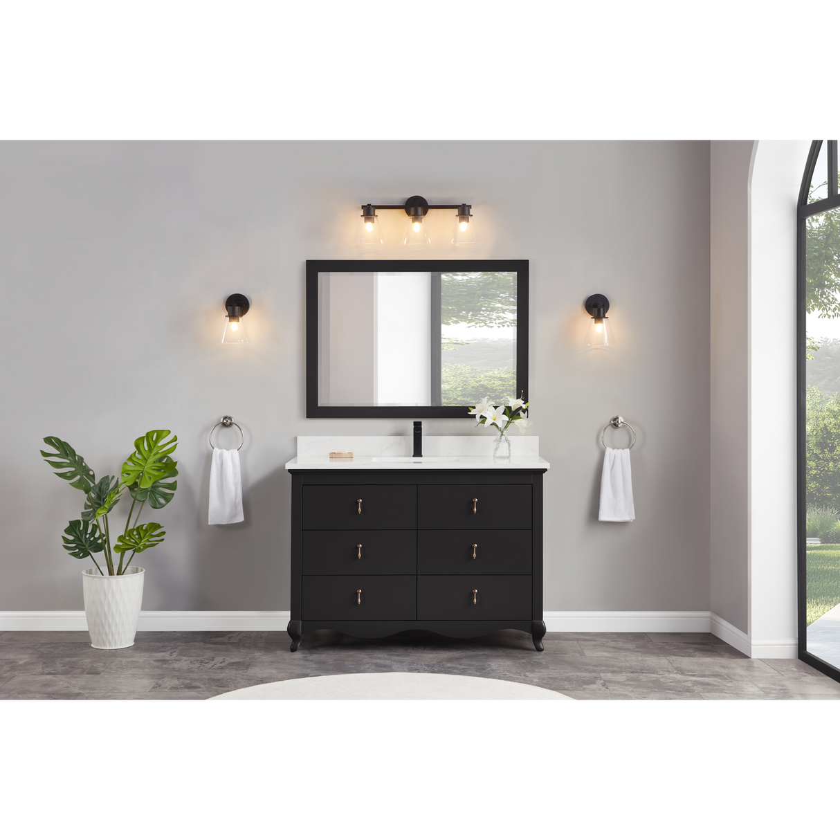 Legion Furniture 48" TRICORN BLACK FINISH SOLID WOOD SINK VANITY WITH 1" ARTIFICIAL STONE TOP WS2512-48-TB