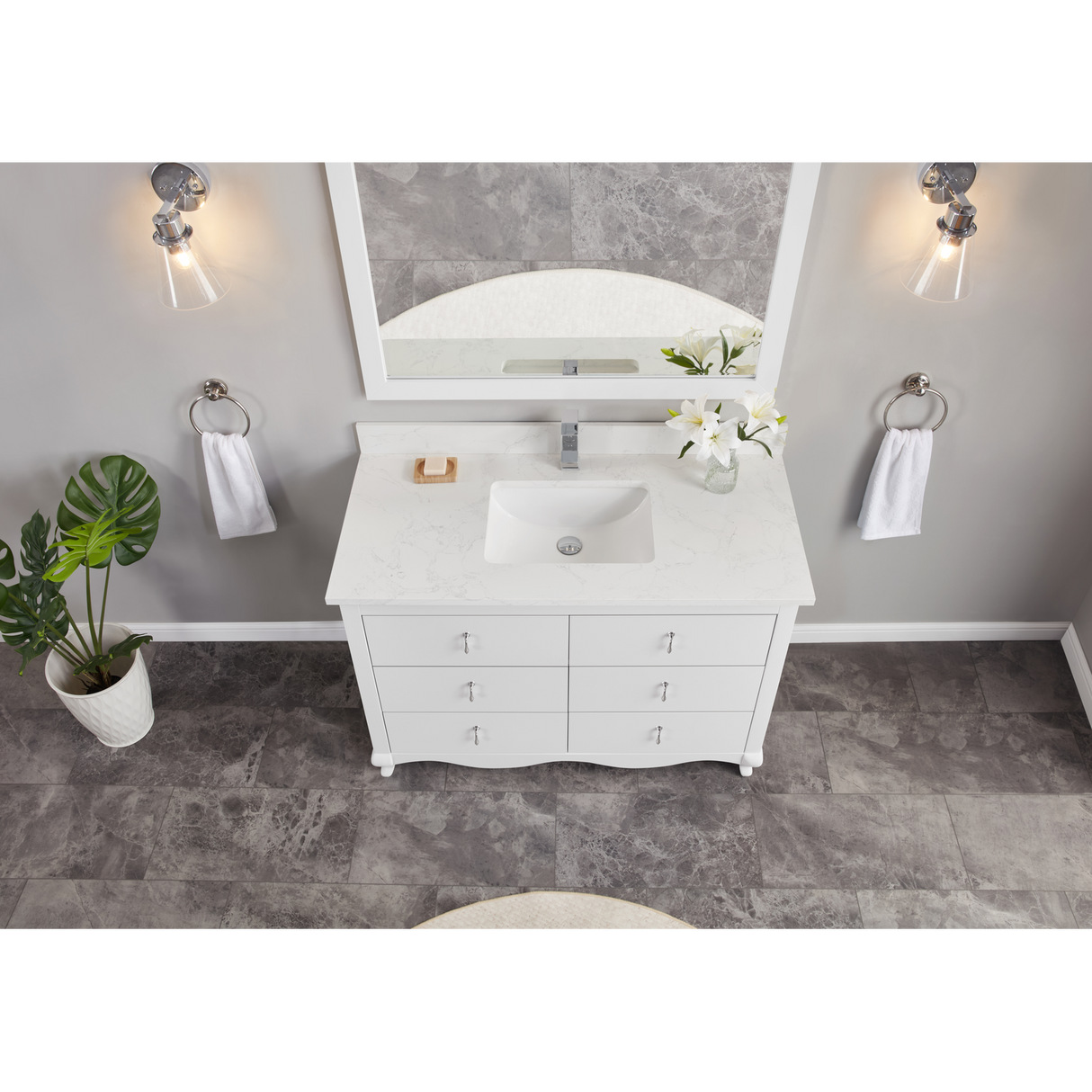Legion Furniture 48" WHITE FINISH SOLID WOOD SINK VANITY WITH 1" ARTIFICIAL STONE TOP WS2512-48-W