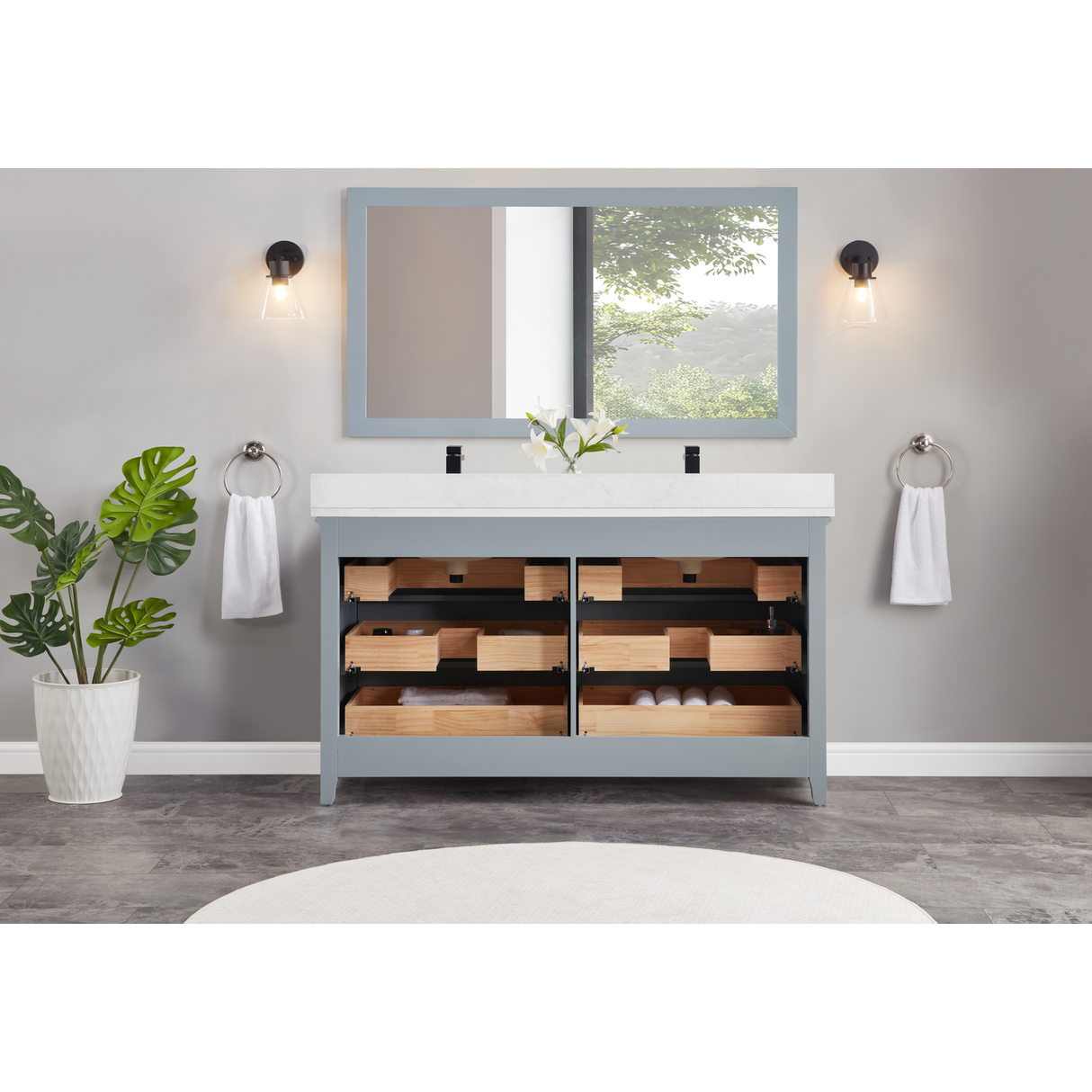 Legion Furniture 60" CADET FINISH SOLID WOOD SINK VANITY  WITH 1' ARTIFICIAL STONE TOP WS2512-60-CD