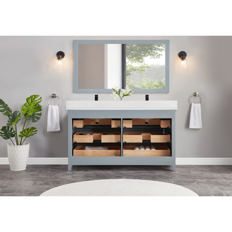 Legion Furniture 60" CADET FINISH SOLID WOOD SINK VANITY  WITH 1' ARTIFICIAL STONE TOP WS2512-60-CD
