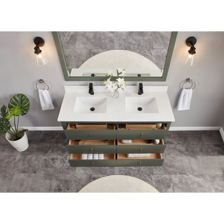 Legion Furniture 60" PEWTER GREEN FINISH SOLID WOOD SINK VANITY  WITH 1' ARTIFICIAL STONE TOP WS2512-60-PG