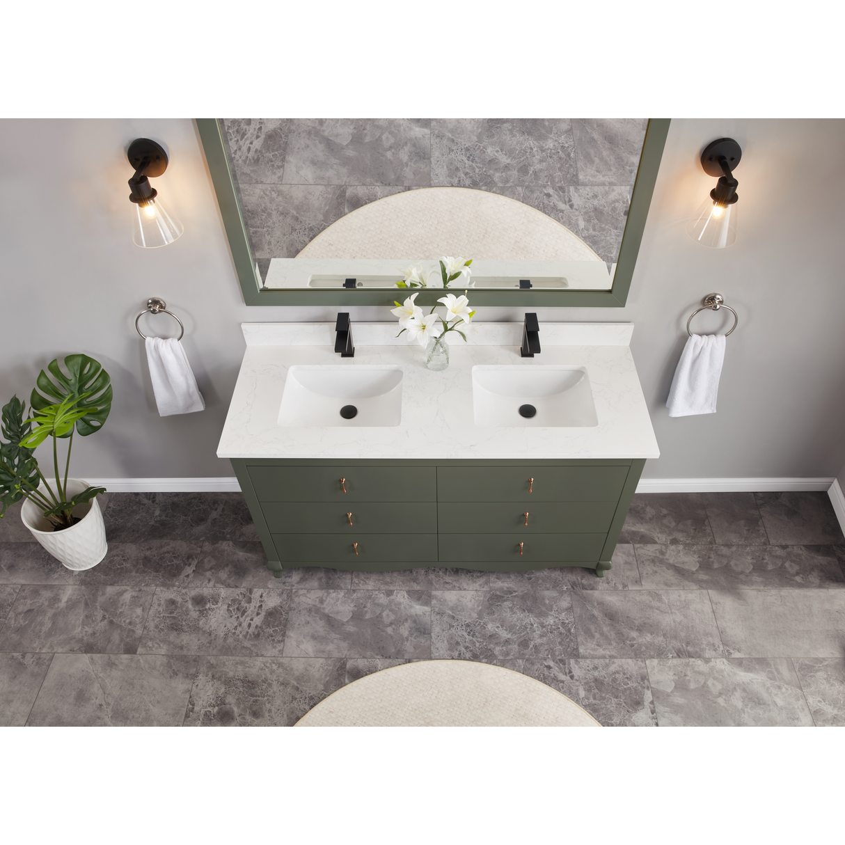 Legion Furniture 60" PEWTER GREEN FINISH SOLID WOOD SINK VANITY  WITH 1' ARTIFICIAL STONE TOP WS2512-60-PG