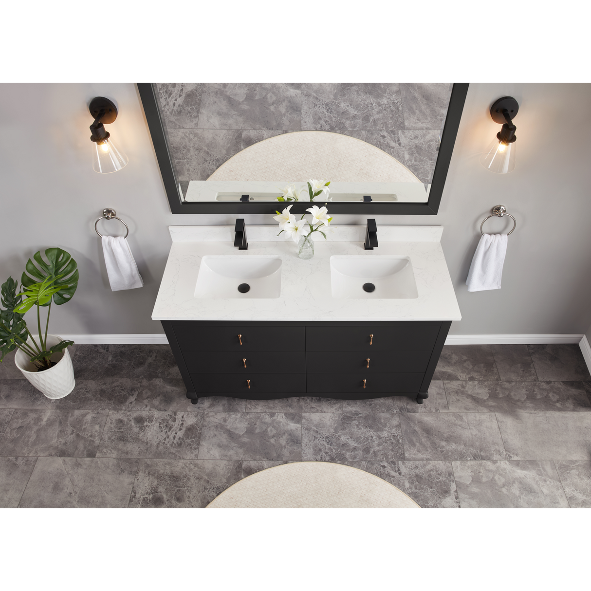 Legion Furniture 60" TRICORN BLACK FINISH SOLID WOOD SINK VANITY WITH 1" ARTIFICIAL STONE TOP WS2512-60-TB
