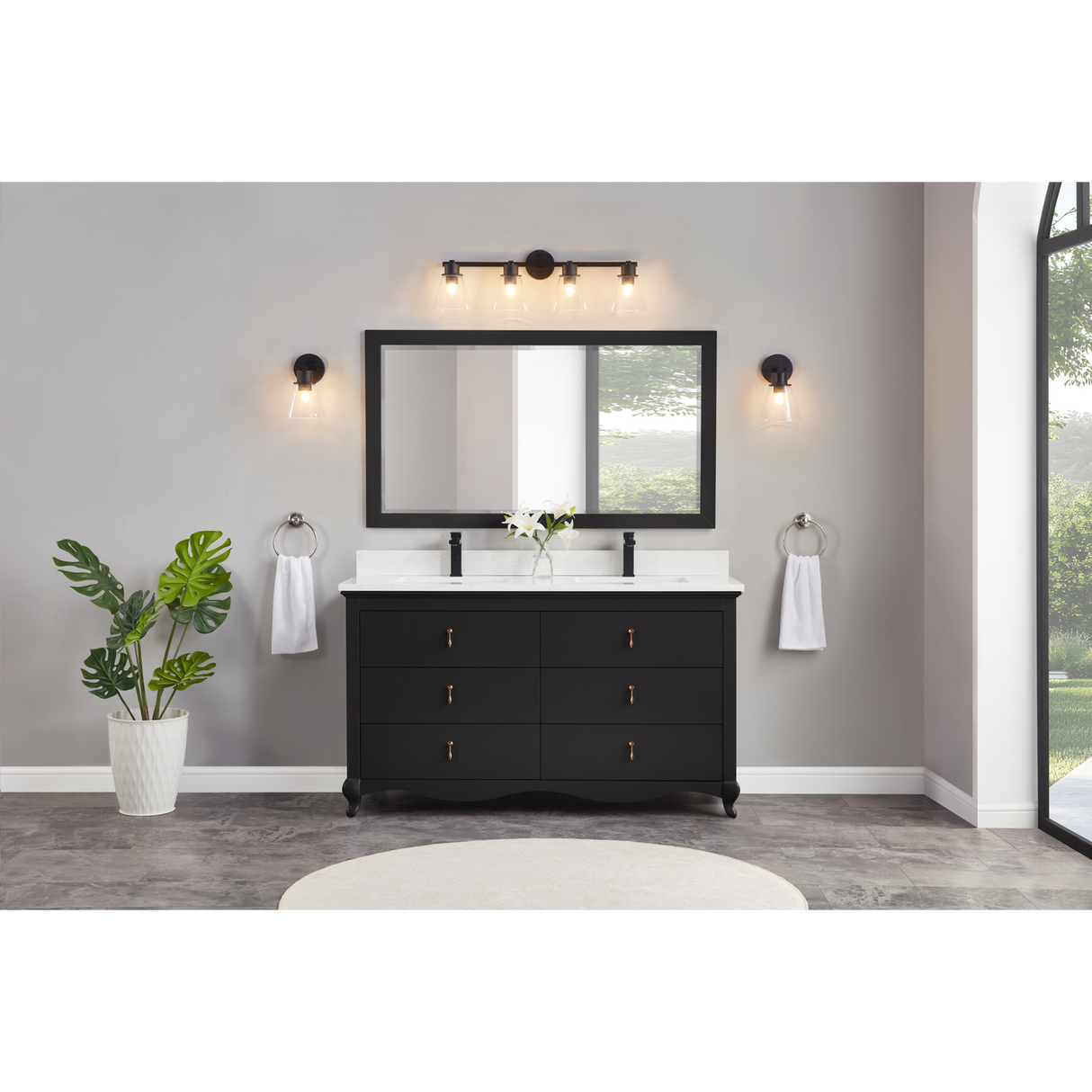 Legion Furniture 60" TRICORN BLACK FINISH SOLID WOOD SINK VANITY WITH 1" ARTIFICIAL STONE TOP WS2512-60-TB