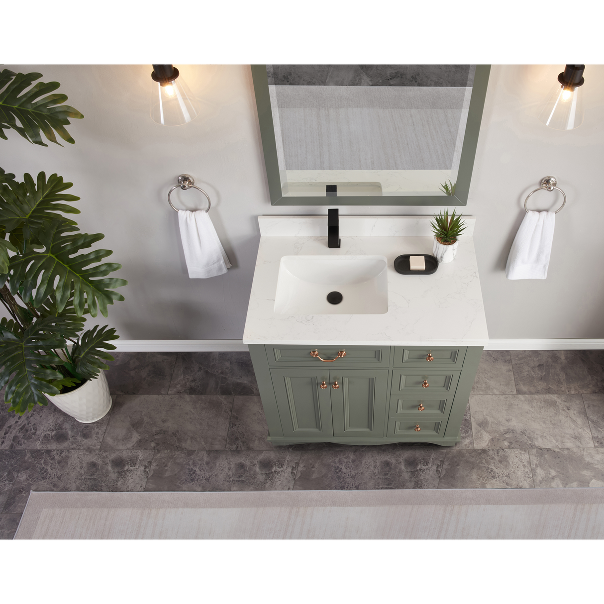 Legion Furniture 36" PEWTER GREEN FINISH SOLID WOOD SINK VANITY  WITH 1' ARTIFICIAL STONE TOP WS2514-36-PG