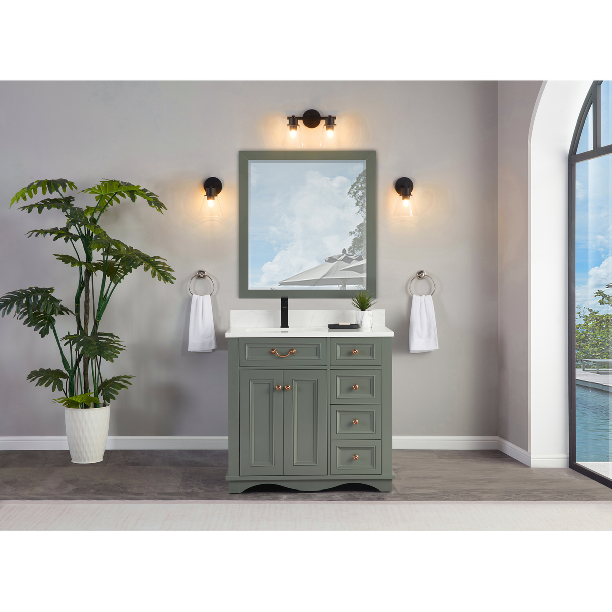 Legion Furniture 36" PEWTER GREEN FINISH SOLID WOOD SINK VANITY  WITH 1' ARTIFICIAL STONE TOP WS2514-36-PG