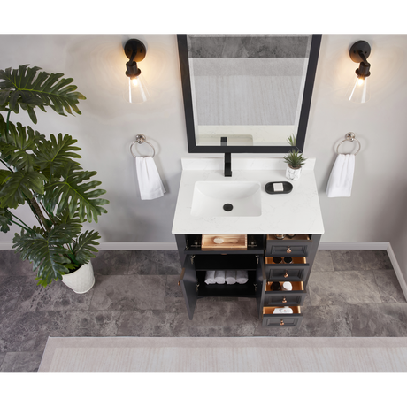Legion Furniture 36" TRICORN BLACK FINISH SOLID WOOD SINK VANITY WITH 1" ARTIFICIAL STONE TOP WS2514-36-TB