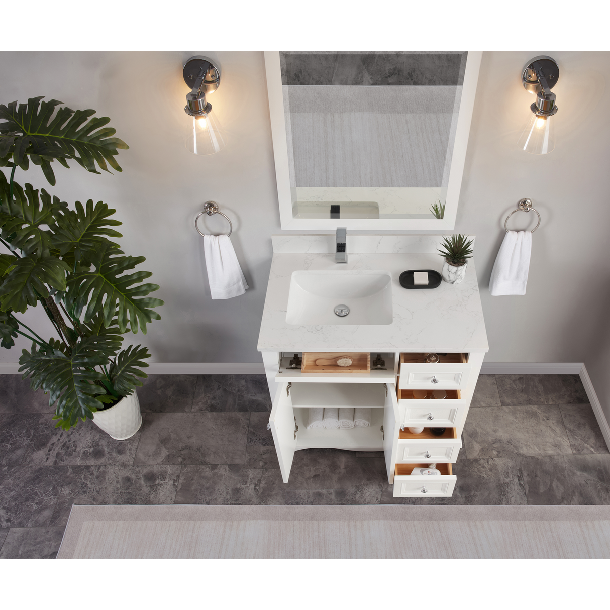 Legion Furniture 36" WHITE FINISH SOLID WOOD SINK VANITY WITH 1" ARTIFICIAL STONE TOP WS2514-36-W