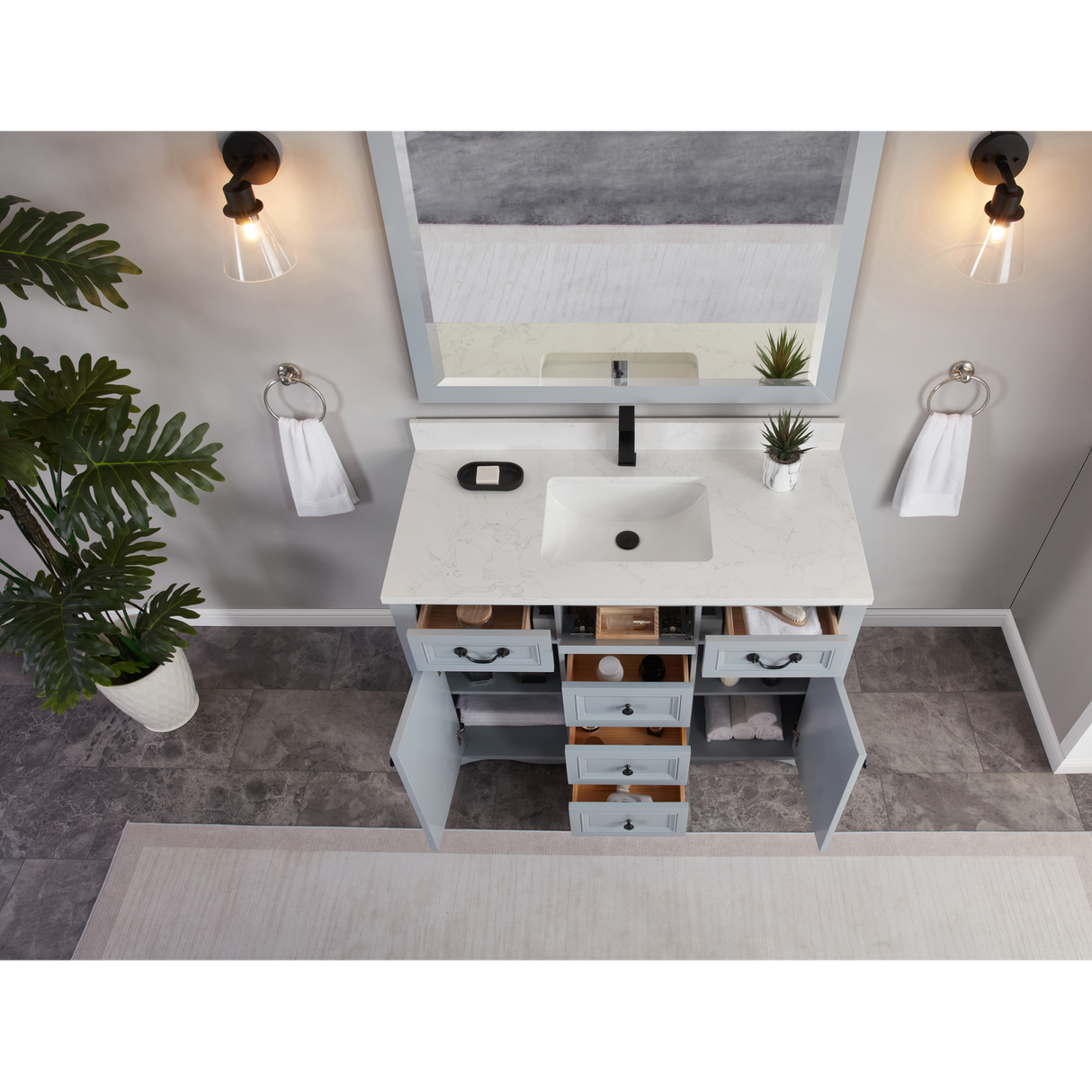 Legion Furniture 48" CADET FINISH SOLID WOOD SINK VANITY  WITH 1' ARTIFICIAL STONE TOP WS2514-48-CD