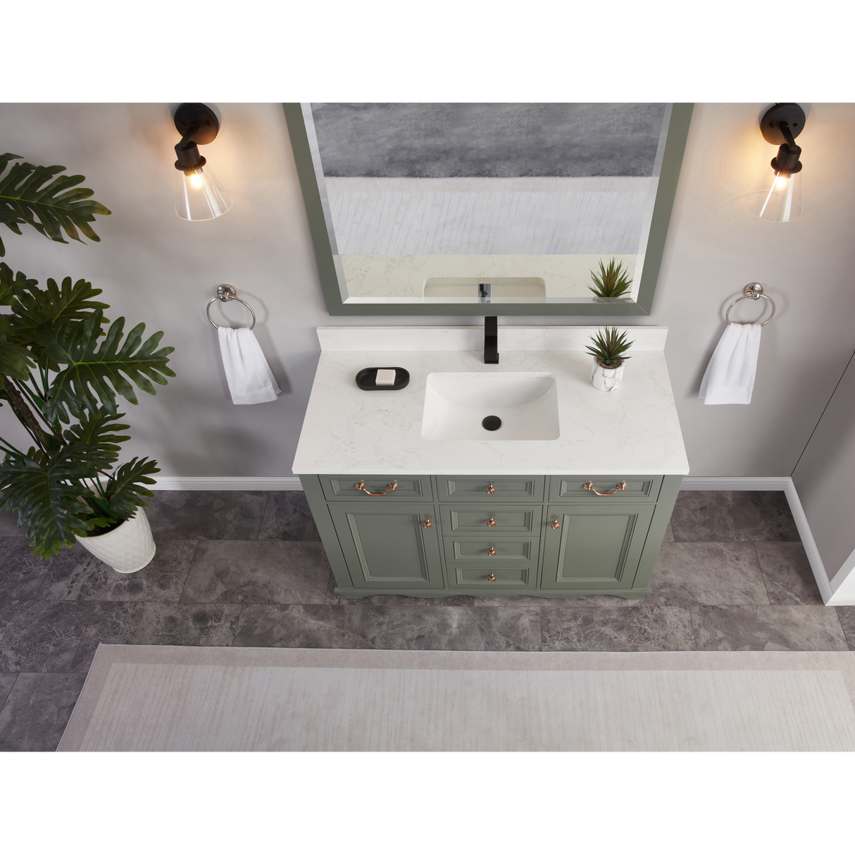 Legion Furniture 48" PEWTER GREEN FINISH SOLID WOOD SINK VANITY  WITH 1' ARTIFICIAL STONE TOP WS2514-48-PG