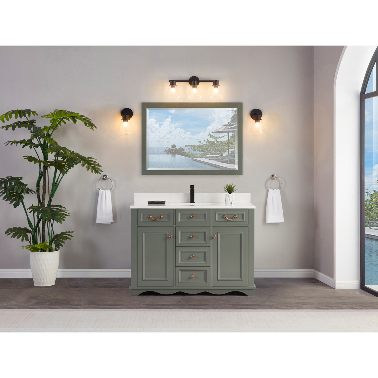 Legion Furniture 48" PEWTER GREEN FINISH SOLID WOOD SINK VANITY  WITH 1' ARTIFICIAL STONE TOP WS2514-48-PG