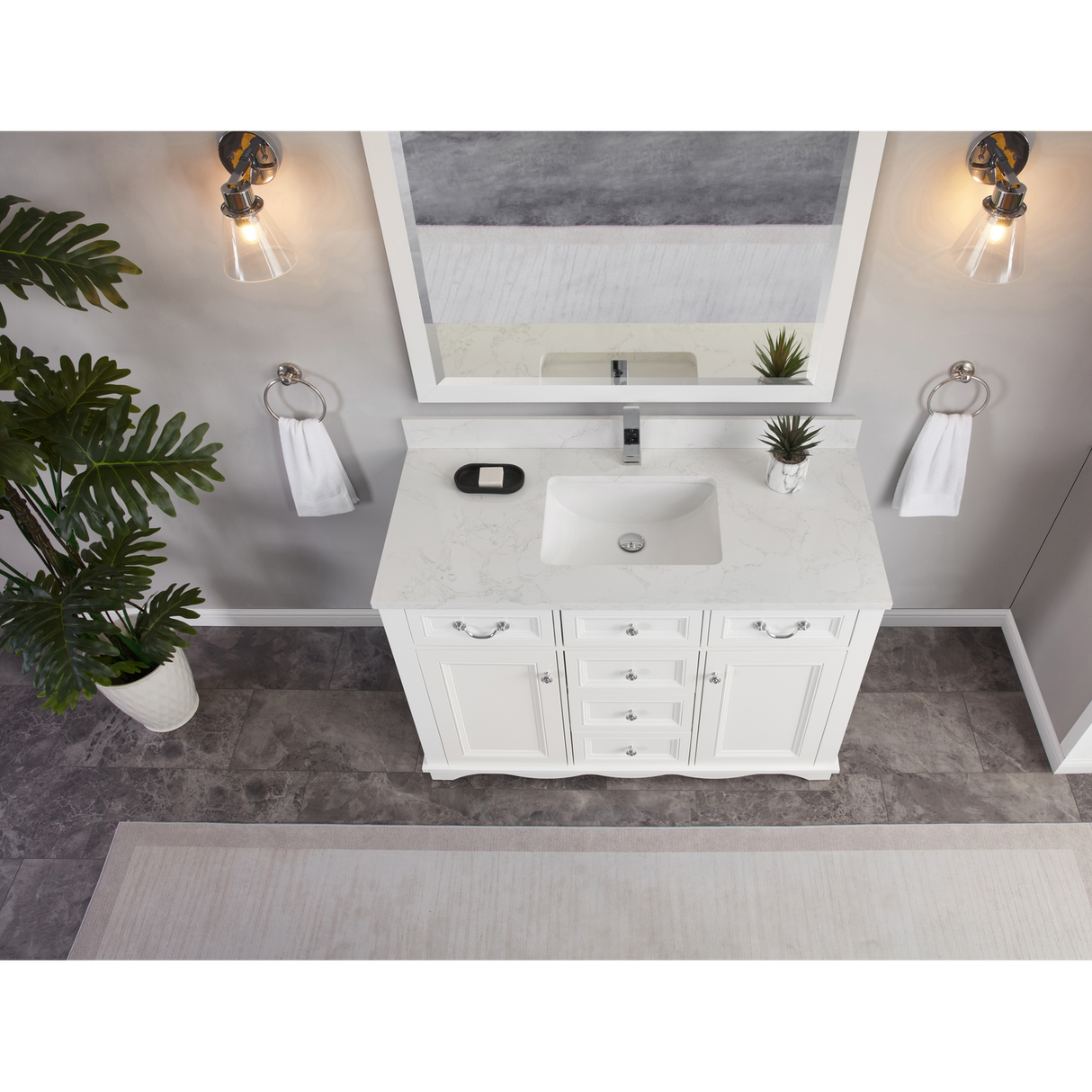 Legion Furniture 48" WHITE FINISH SOLID WOOD SINK VANITY WITH 1" ARTIFICIAL STONE TOP WS2514-48-W