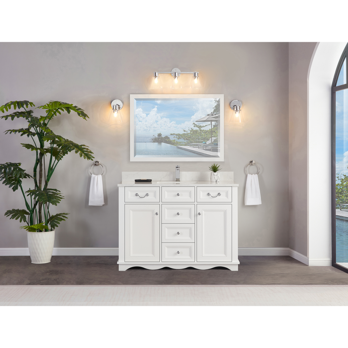 Legion Furniture 48" WHITE FINISH SOLID WOOD SINK VANITY WITH 1" ARTIFICIAL STONE TOP WS2514-48-W