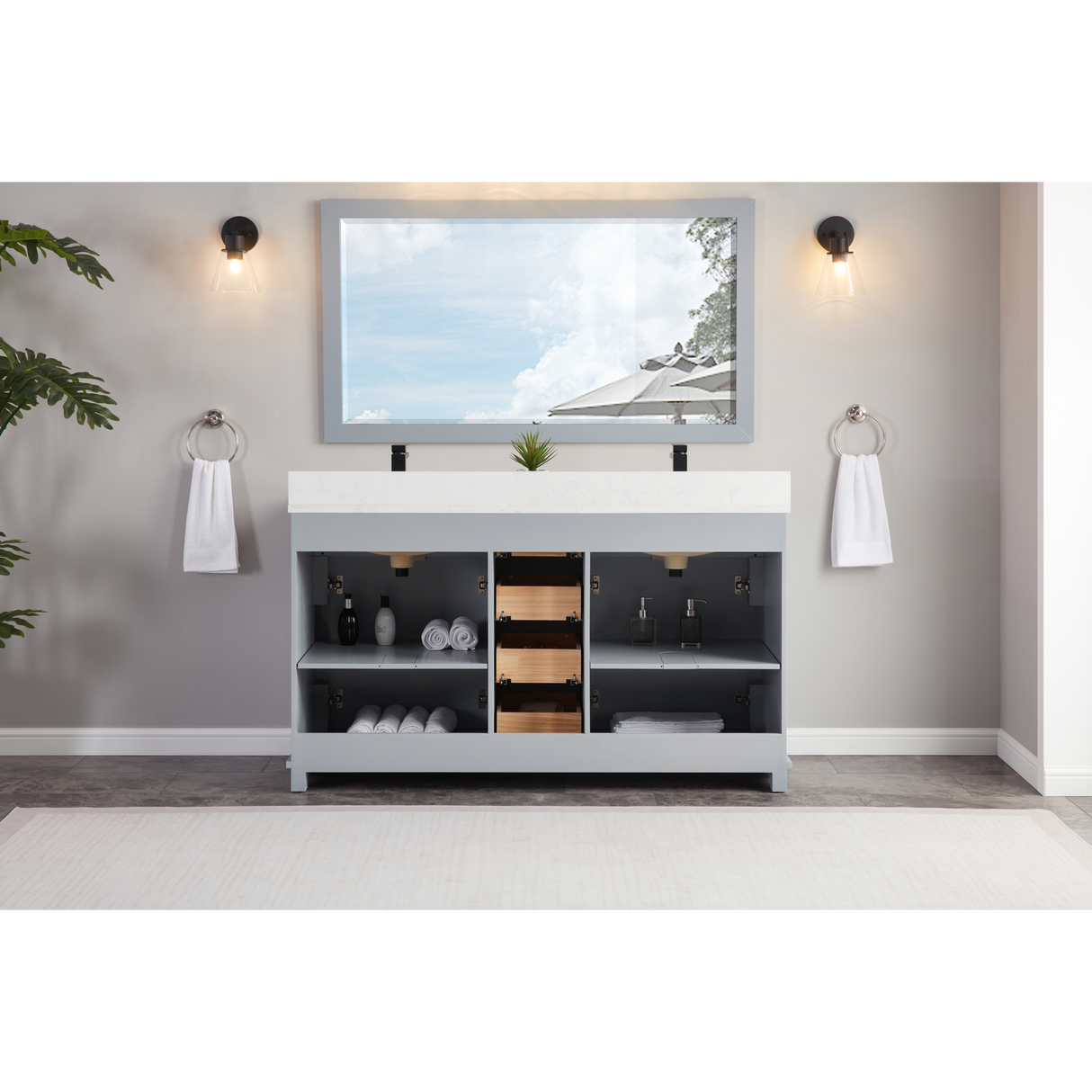 Legion Furniture 60" CADET FINISH SOLID WOOD SINK VANITY  WITH 1' ARTIFICIAL STONE TOP WS2514-60-CD