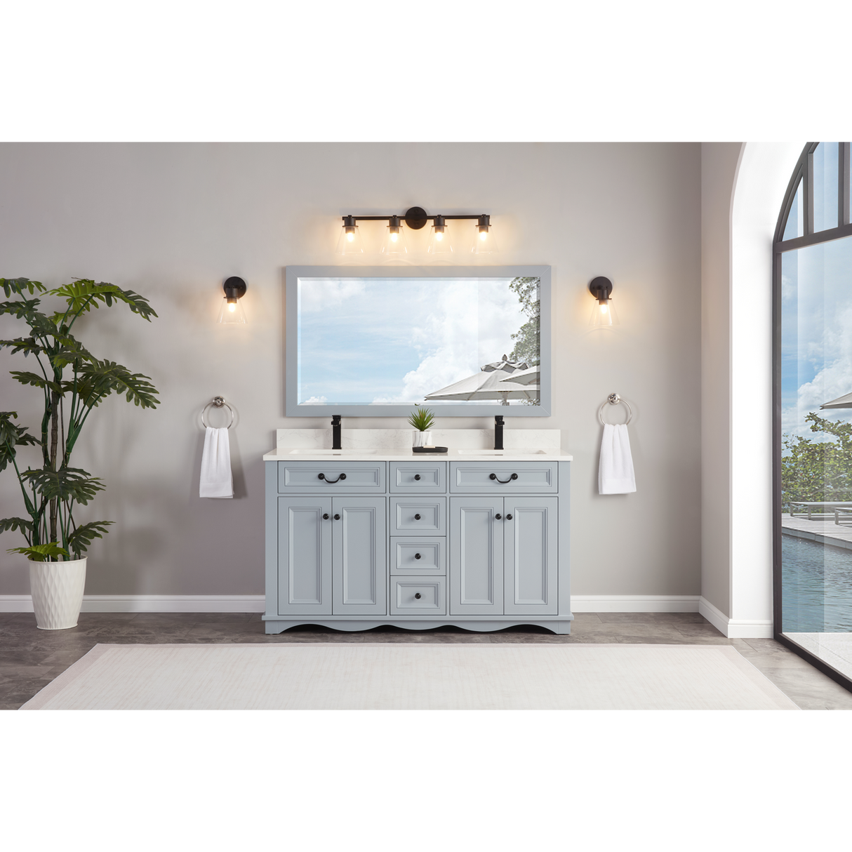 Legion Furniture 60" CADET FINISH SOLID WOOD SINK VANITY  WITH 1' ARTIFICIAL STONE TOP WS2514-60-CD