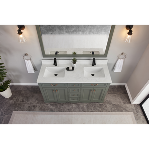 Legion Furniture 60" PEWTER GREEN FINISH SOLID WOOD SINK VANITY  WITH 1' ARTIFICIAL STONE TOP WS2514-60-PG