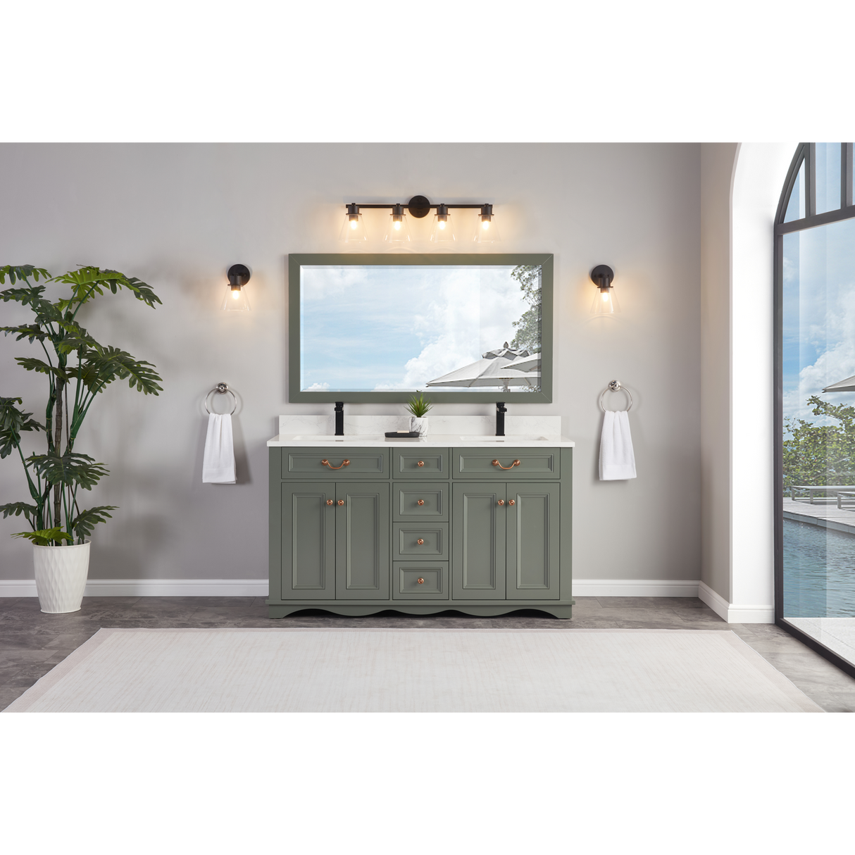 Legion Furniture 60" PEWTER GREEN FINISH SOLID WOOD SINK VANITY  WITH 1' ARTIFICIAL STONE TOP WS2514-60-PG