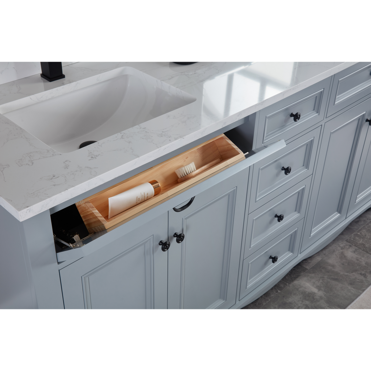 Legion Furniture 72" CADET FINISH SOLID WOOD SINK VANITY  WITH 1' ARTIFICIAL STONE TOP WS2514-72-CD