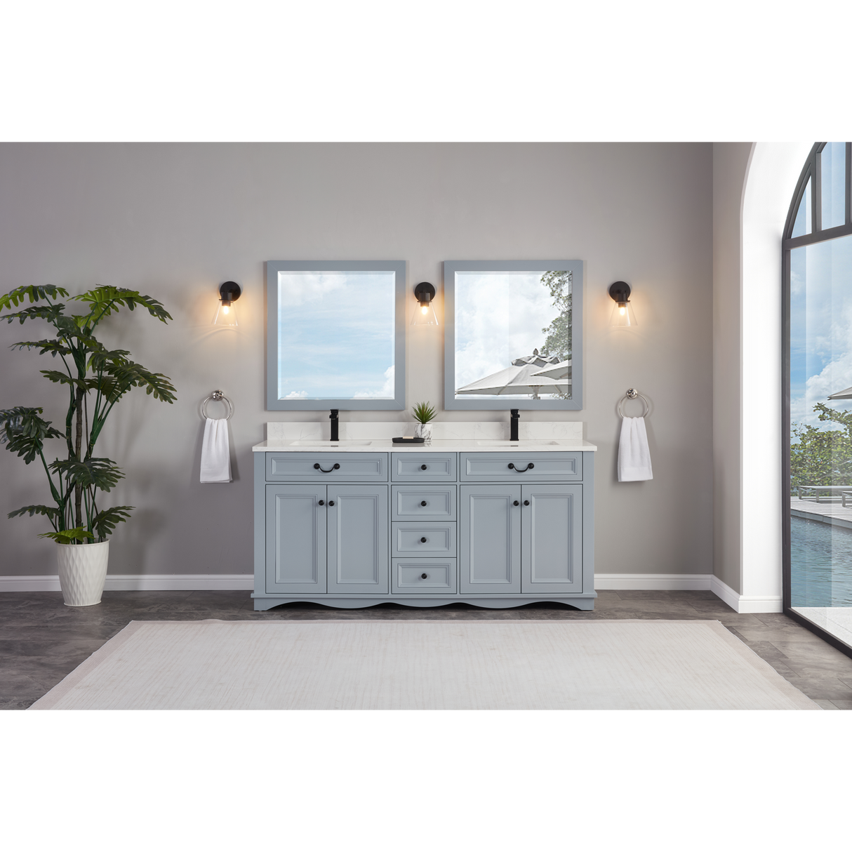 Legion Furniture 72" CADET FINISH SOLID WOOD SINK VANITY  WITH 1' ARTIFICIAL STONE TOP WS2514-72-CD