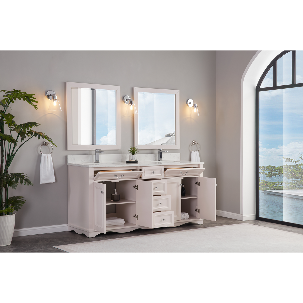 Legion Furniture 72" DREAMY WHITE FINISH SOLID WOOD SINK VANITY  WITH 1' ARTIFICIAL STONE TOP WS2514-72-DW