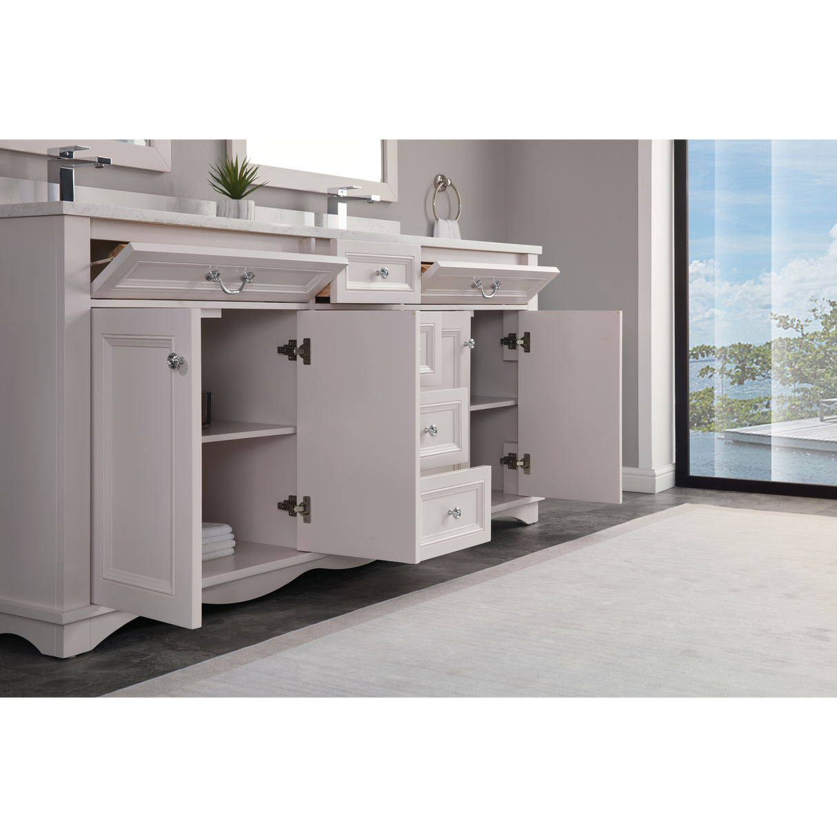 Legion Furniture 72" DREAMY WHITE FINISH SOLID WOOD SINK VANITY  WITH 1' ARTIFICIAL STONE TOP WS2514-72-DW