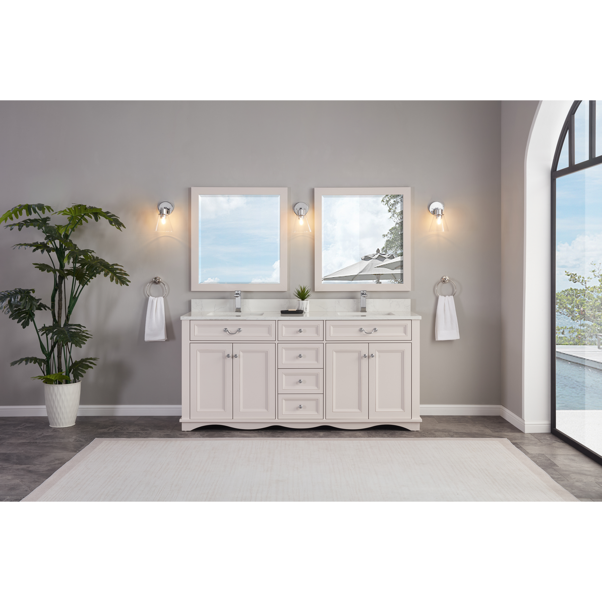 Legion Furniture 72" DREAMY WHITE FINISH SOLID WOOD SINK VANITY  WITH 1' ARTIFICIAL STONE TOP WS2514-72-DW