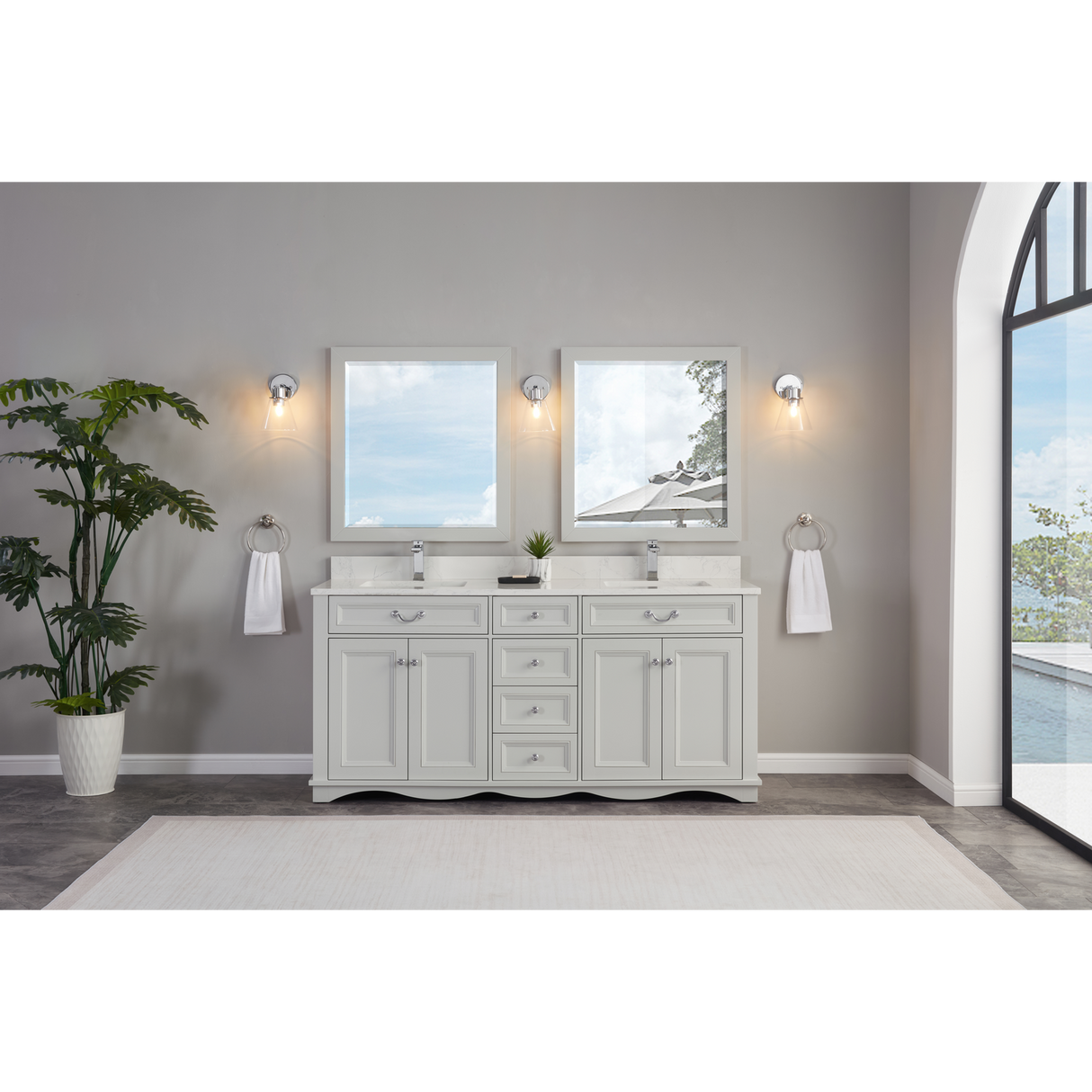 Legion Furniture 72" SILVER STRAND FINISH SOLID WOOD SINK VANITY  WITH 1' ARTIFICIAL STONE TOP WS2514-72-SS