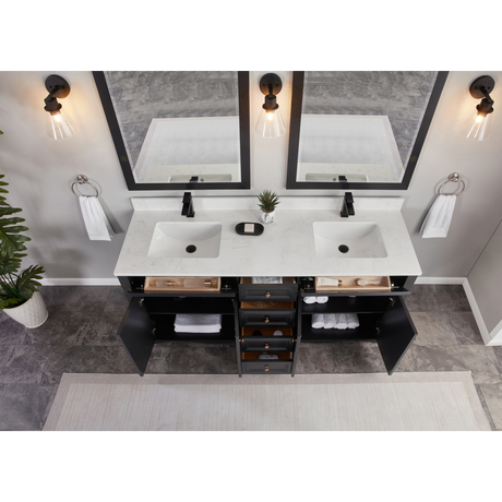 Legion Furniture 72" TRICORN BLACK FINISH SOLID WOOD SINK VANITY  WITH 1' ARTIFICIAL STONE TOP WS2514-72-TB