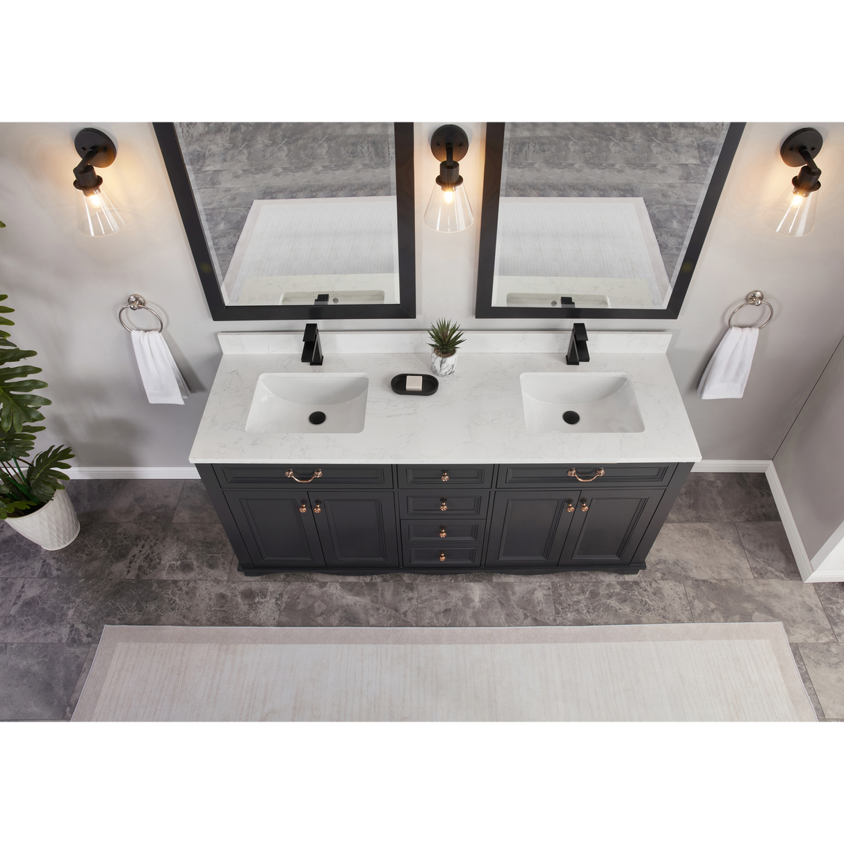 Legion Furniture 72" TRICORN BLACK FINISH SOLID WOOD SINK VANITY  WITH 1' ARTIFICIAL STONE TOP WS2514-72-TB