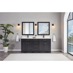 Legion Furniture 72" TRICORN BLACK FINISH SOLID WOOD SINK VANITY  WITH 1' ARTIFICIAL STONE TOP WS2514-72-TB