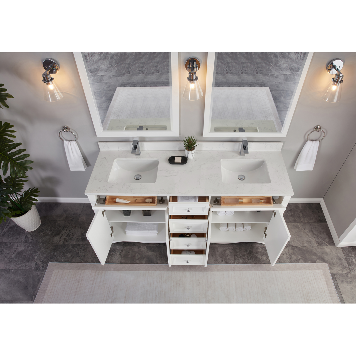 Legion Furniture 72" WHITE FINISH SOLID WOOD SINK VANITY WITH 1" ARTIFICIAL STONE TOP WS2514-72-W