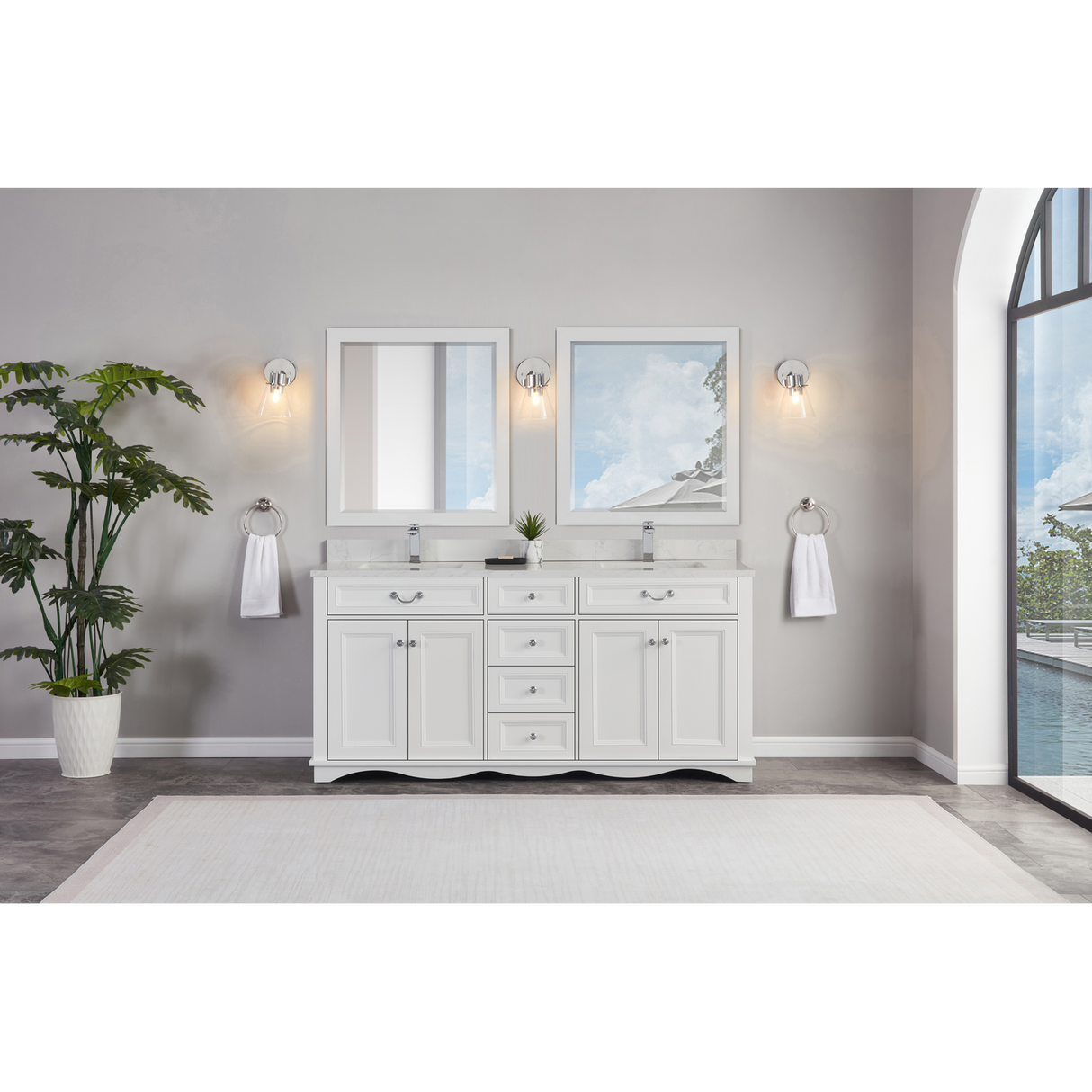 Legion Furniture 72" WHITE FINISH SOLID WOOD SINK VANITY WITH 1" ARTIFICIAL STONE TOP WS2514-72-W