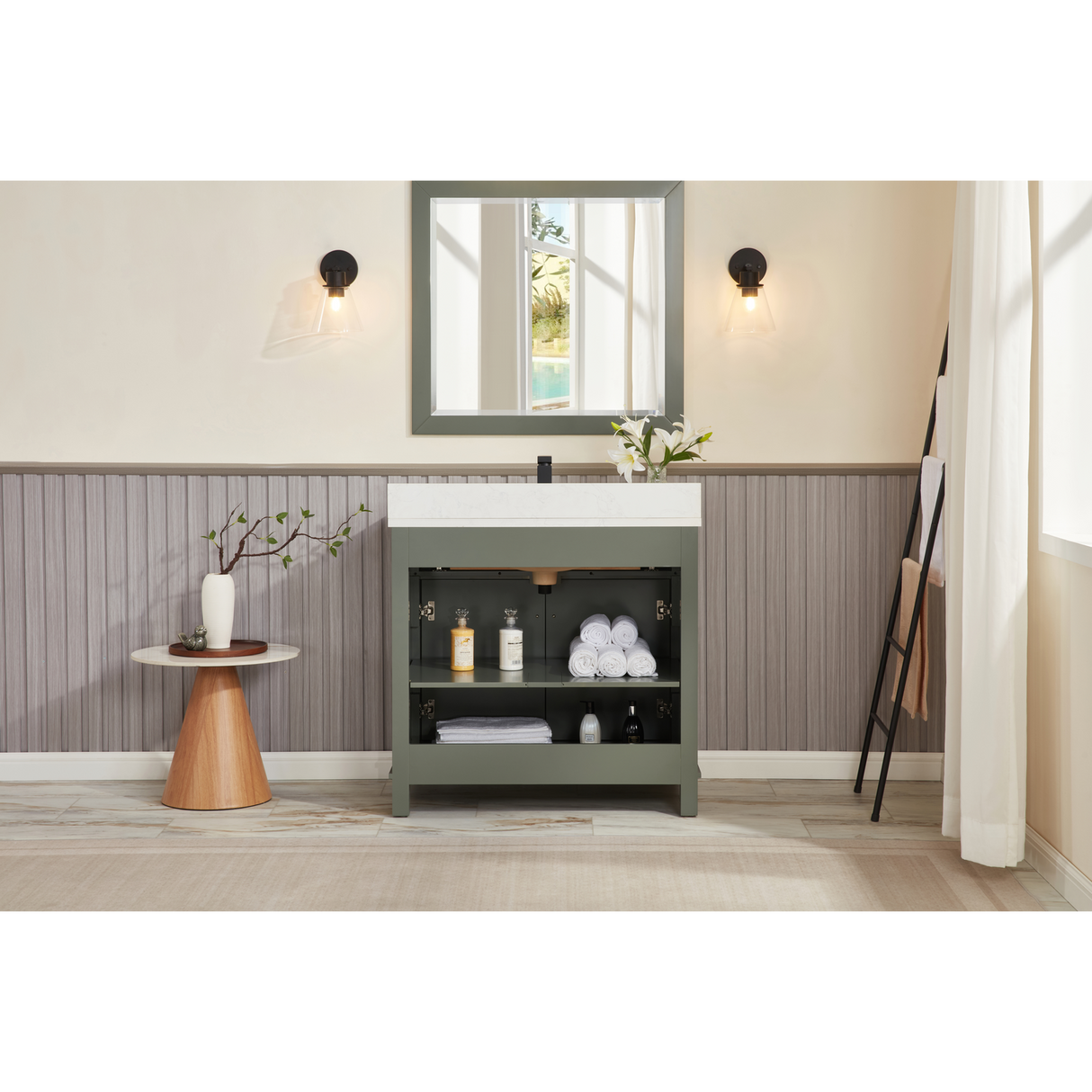 Legion Furniture 36" PEWTER GREEN FINISH SOLID WOOD SINK VANITY  WITH 1' ARTIFICIAL STONE TOP WS2515-36-PG