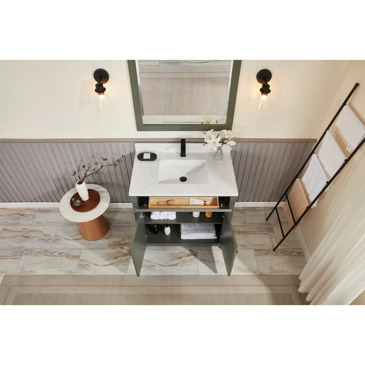 Legion Furniture 36" PEWTER GREEN FINISH SOLID WOOD SINK VANITY  WITH 1' ARTIFICIAL STONE TOP WS2515-36-PG