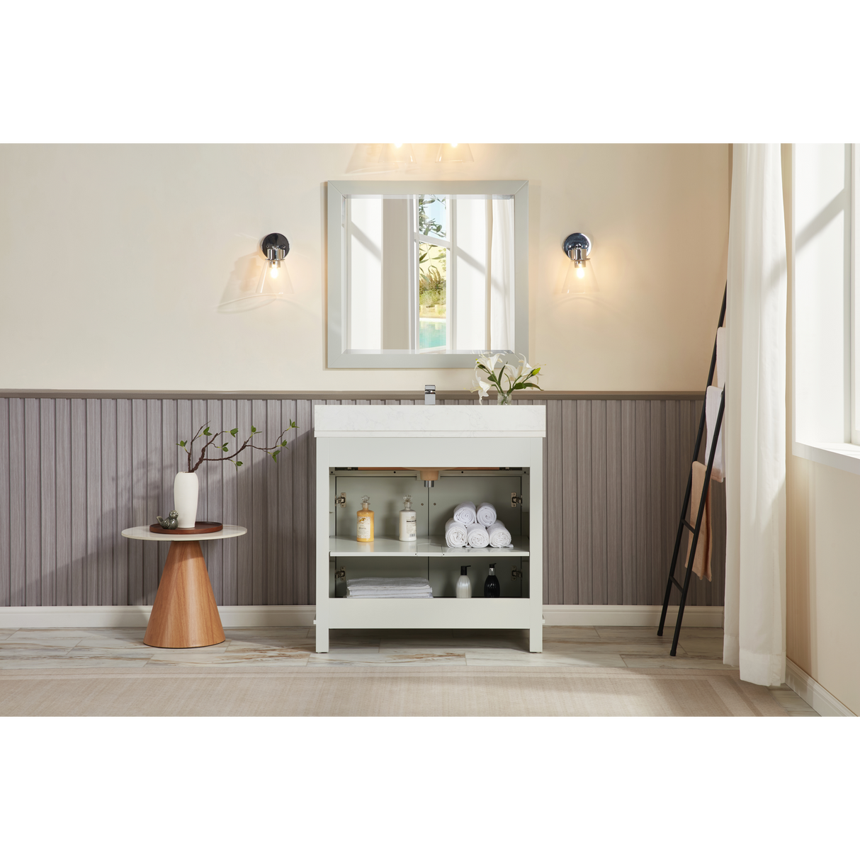Legion Furniture 36" SILVER STRAND FINISH SOLID WOOD SINK VANITY WITH 1" ARTIFICIAL STONE TOP WS2515-36-SS