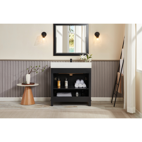 Legion Furniture 36" TRICORN BLACK FINISH SOLID WOOD SINK VANITY  WITH 1' ARTIFICIAL STONE TOP WS2515-36-TB